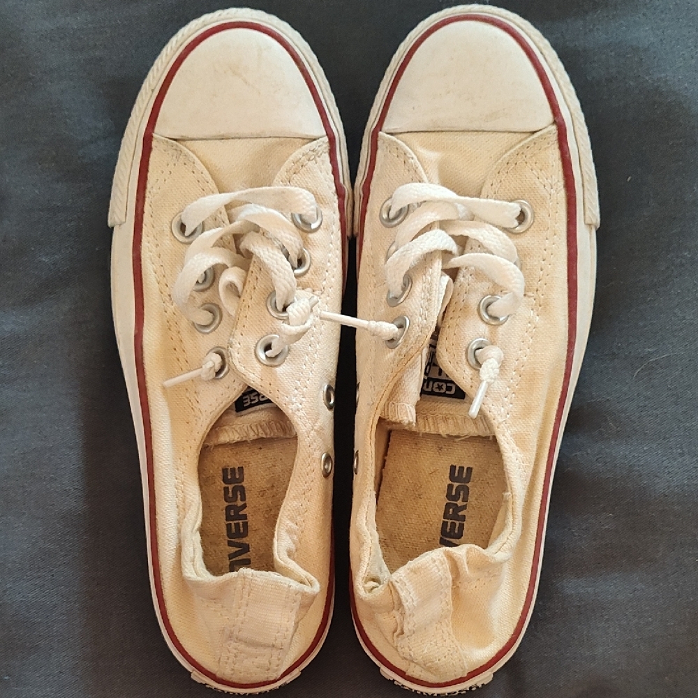 Converse Off-White Canvas Sneakers with Red Trim
